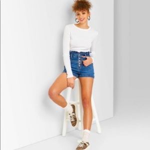 Denim High-Rise Paperbag Shorts